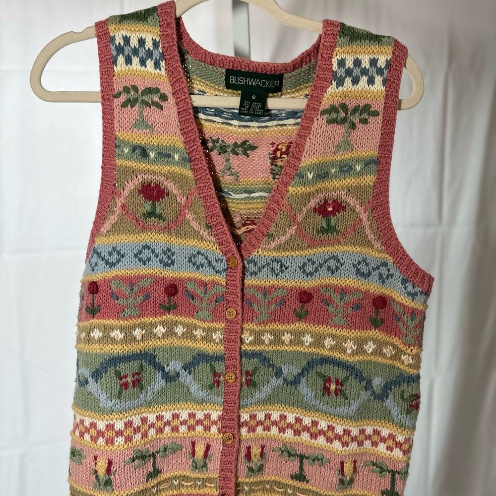 Charming Pink and Green Nordic Cardigan Sweater
